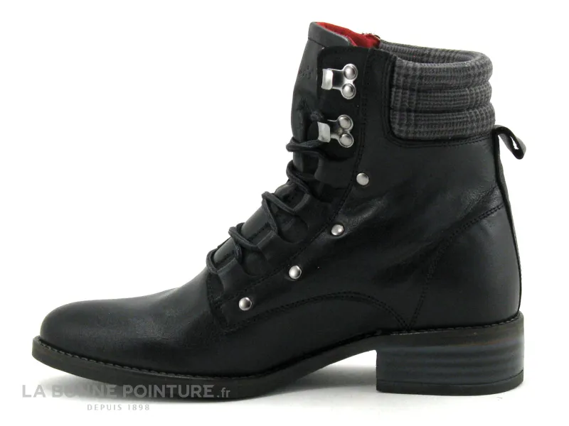 Achat chaussures Moran's Femme Boots, vente Morans SALIXO Noir - Bottine a lacet Femme - Haut carreaux gris