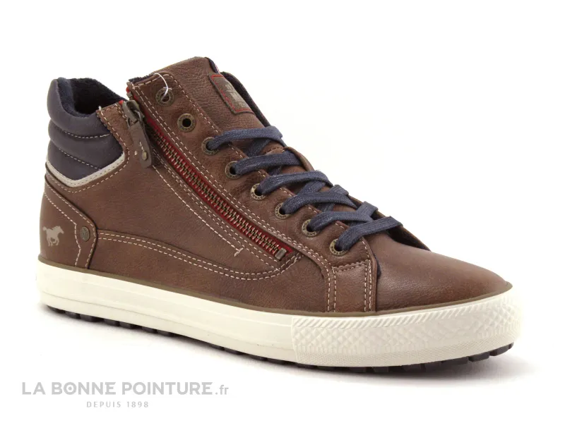 Achat chaussures Mustang Shoes Homme Boots, vente Mustang 4129-502-3 sneakers montantes marron et bleu zip lacets