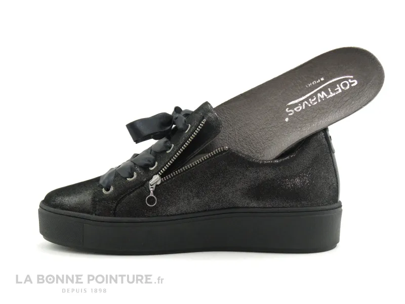 Achat chaussures Softwaves Femme Basket, vente Softwaves 7-55-23 Stary Black - California - Sneakers noir brillant