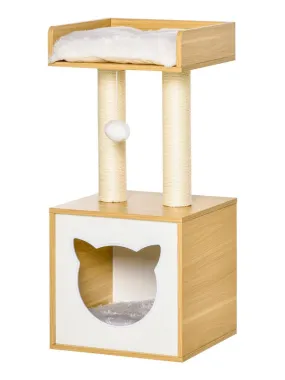 Arbre à chat multi-équipement H81 cm aspect bois clair - Beige