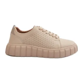 Baskets en cuir pour femmes sur la plateforme Eselmarie beige