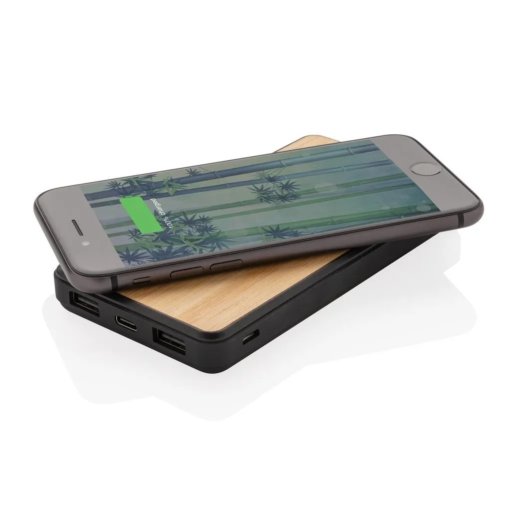 Batterie de secours personnalisable en plastique recyclé et bambou certifié - 8000mAh - POWERBAMB - Vertlapub