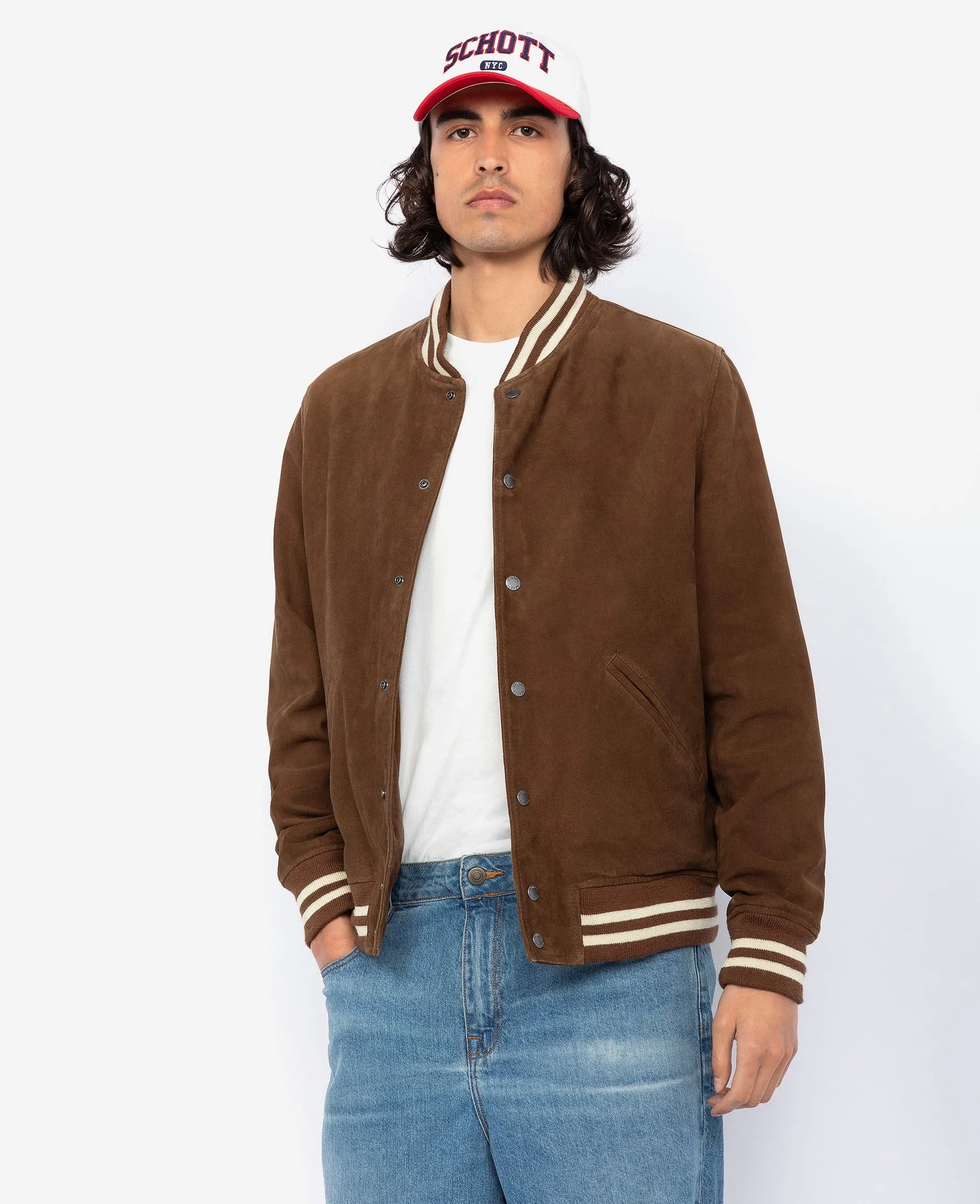 Blouson varsity, chèvre velours