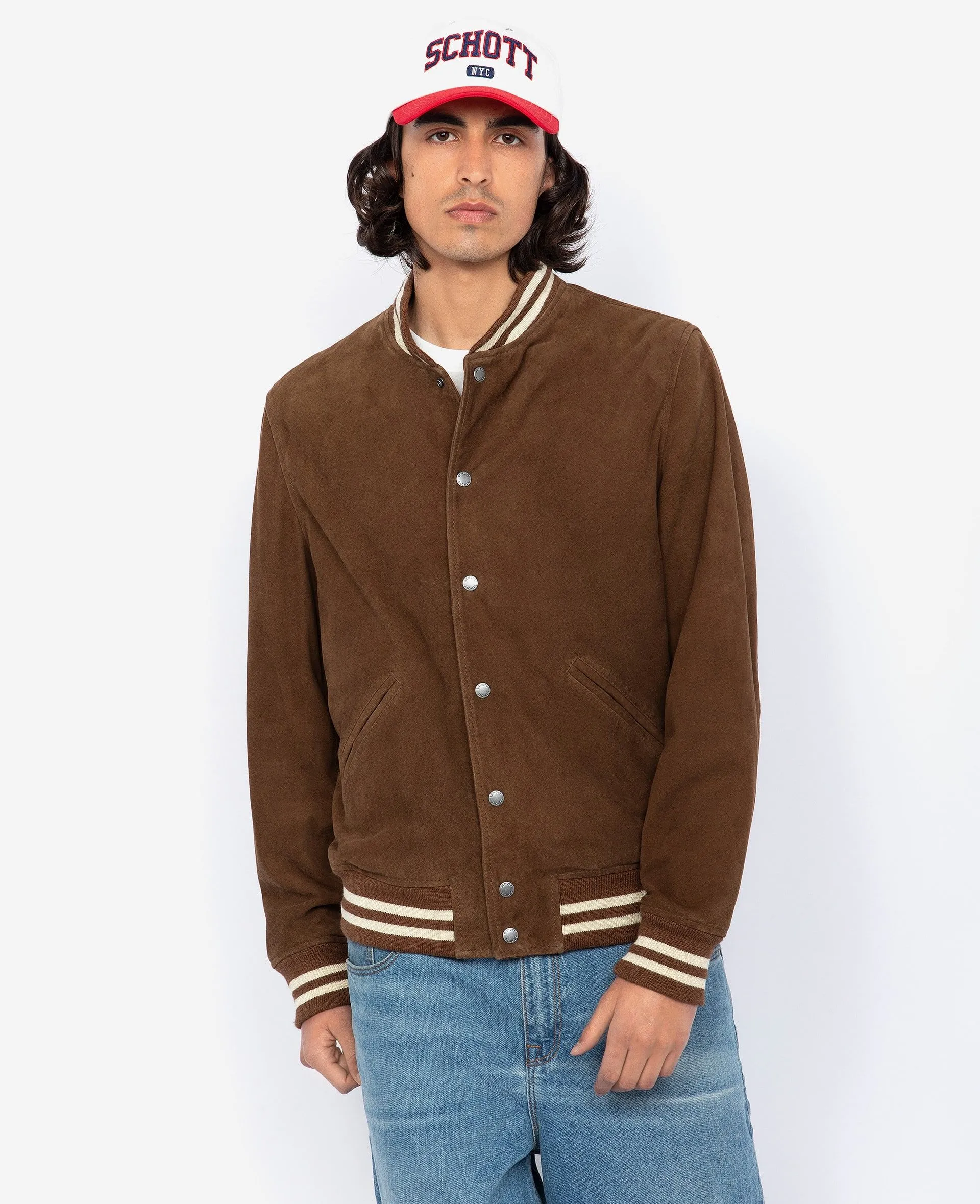 Blouson varsity, chèvre velours