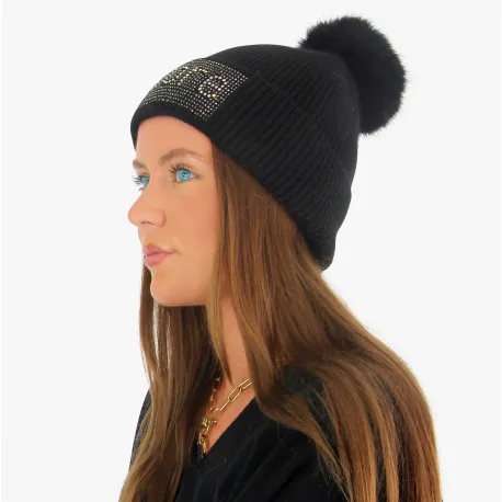 Bonnet angora HARPER avec pompon noir