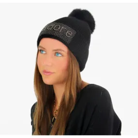 Bonnet angora HARPER avec pompon noir