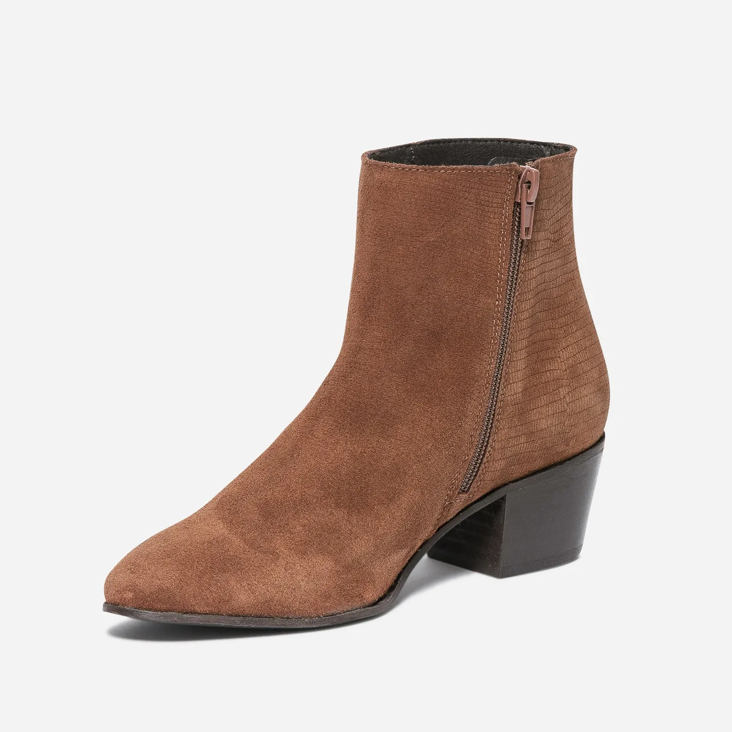 Boots TEXTO rouille éco-conçu cuir velours embossé - Boots / bottines Femme | ERAM