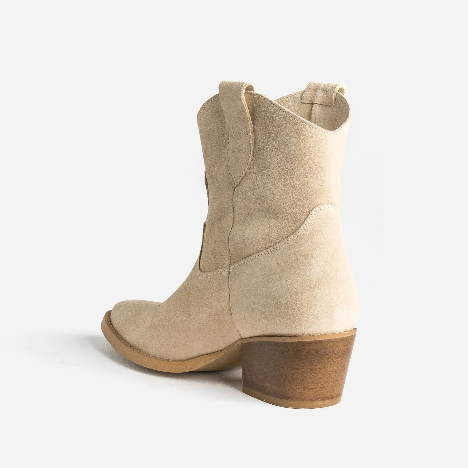 Boots Western TEXTO beige cuir velours éco-conçu - Boots / bottines Femme | ERAM