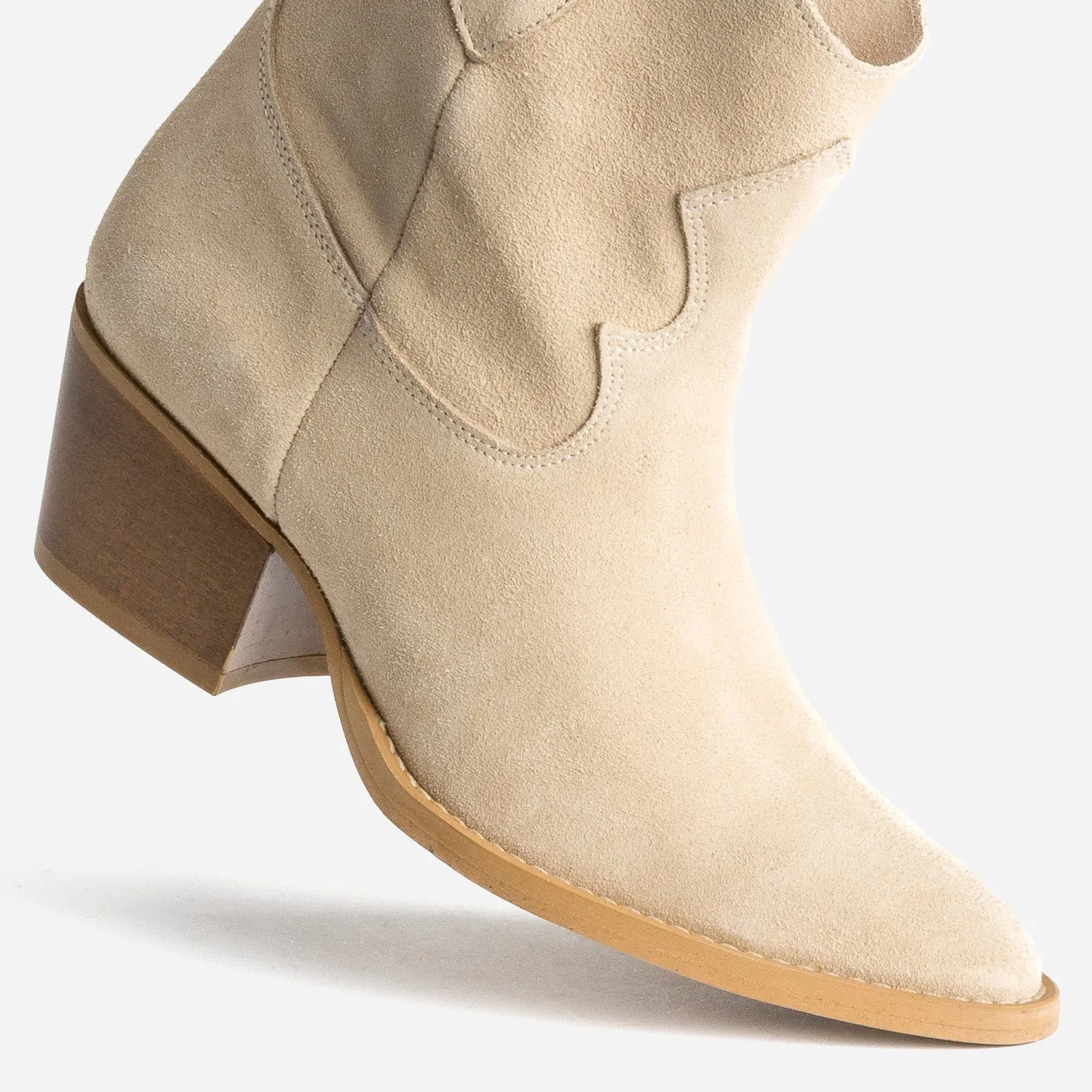 Boots Western TEXTO beige cuir velours éco-conçu - Boots / bottines Femme | ERAM