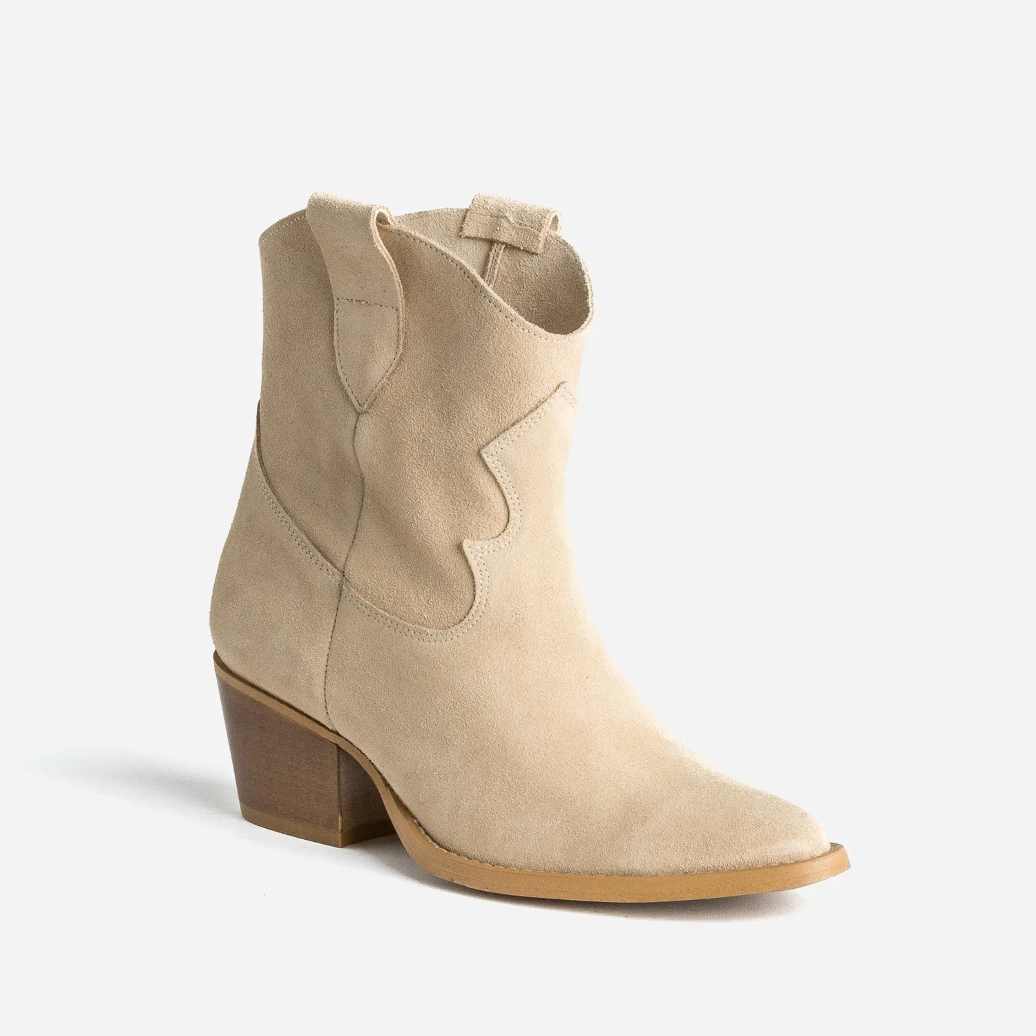 Boots Western TEXTO beige cuir velours éco-conçu - Boots / bottines Femme | ERAM