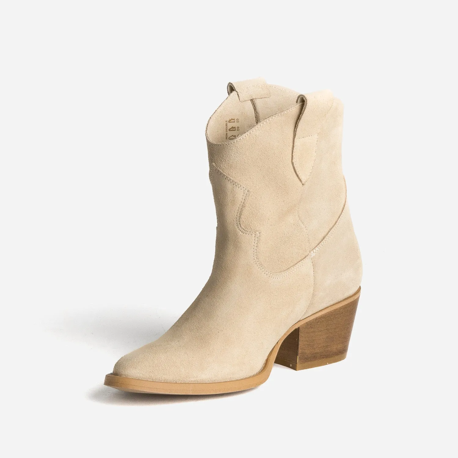 Boots Western TEXTO beige cuir velours éco-conçu - Boots / bottines Femme | ERAM