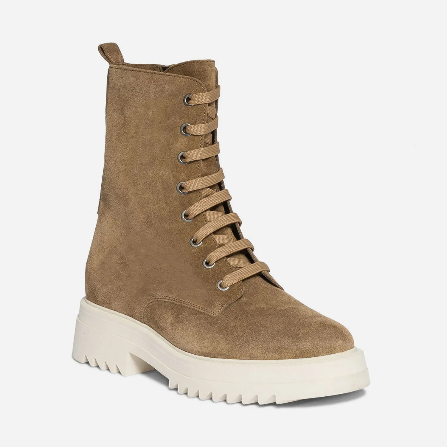 Boots à lacet TEXTO beige en cuir velours - Boots / bottines Femme | ERAM