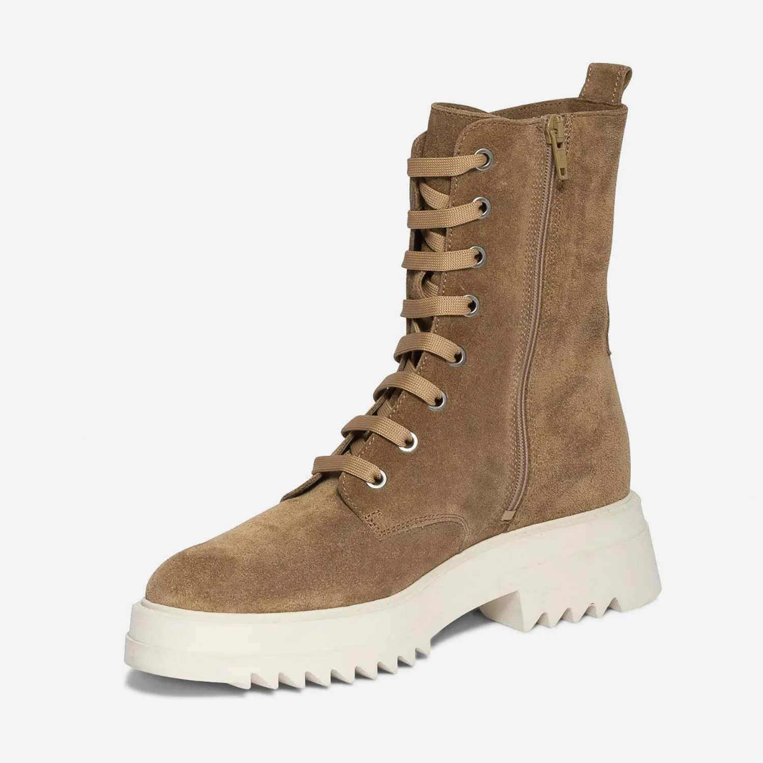 Boots à lacet TEXTO beige en cuir velours - Boots / bottines Femme | ERAM