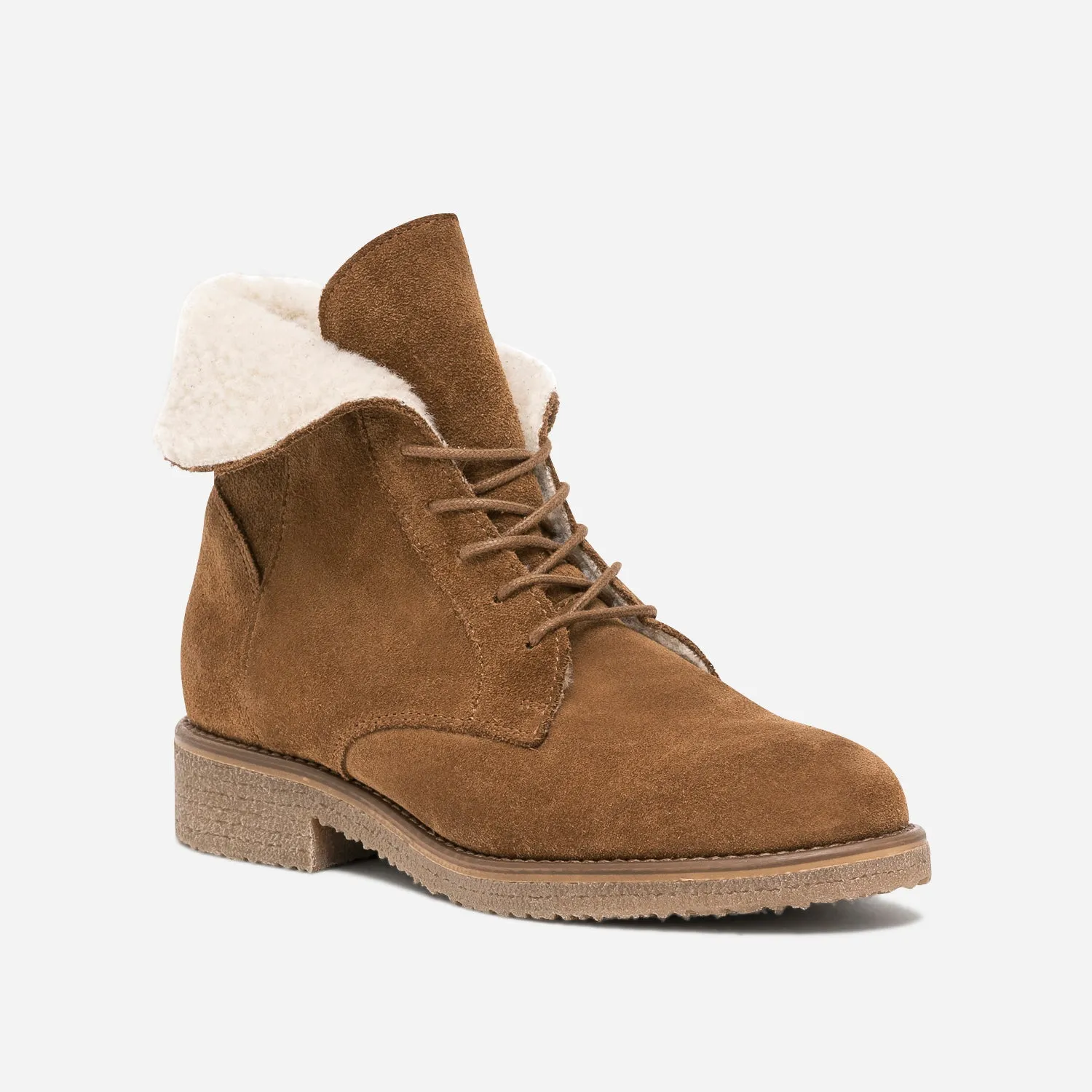 Bottine camel en cuir velours fourré - Boots / bottines Femme | ERAM