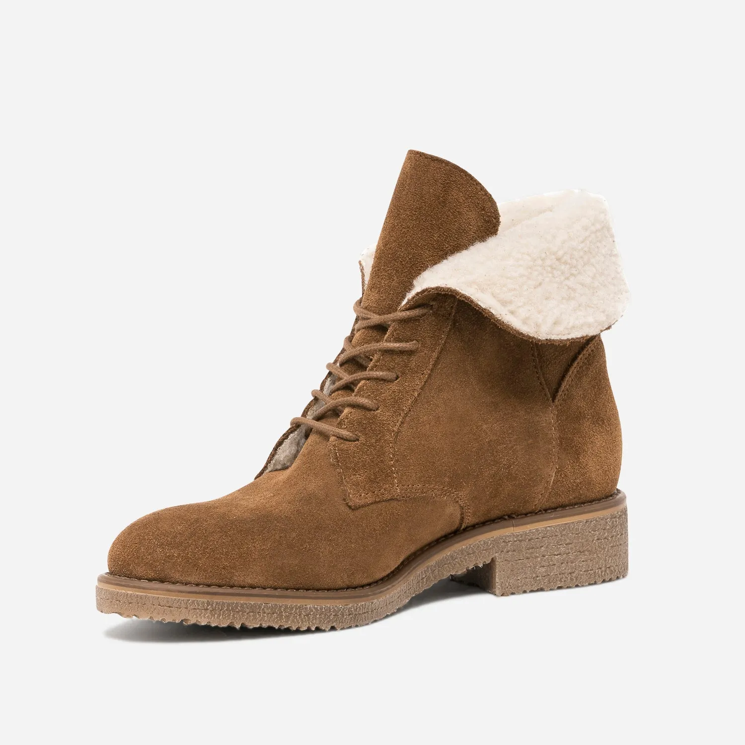 Bottine camel en cuir velours fourré - Boots / bottines Femme | ERAM