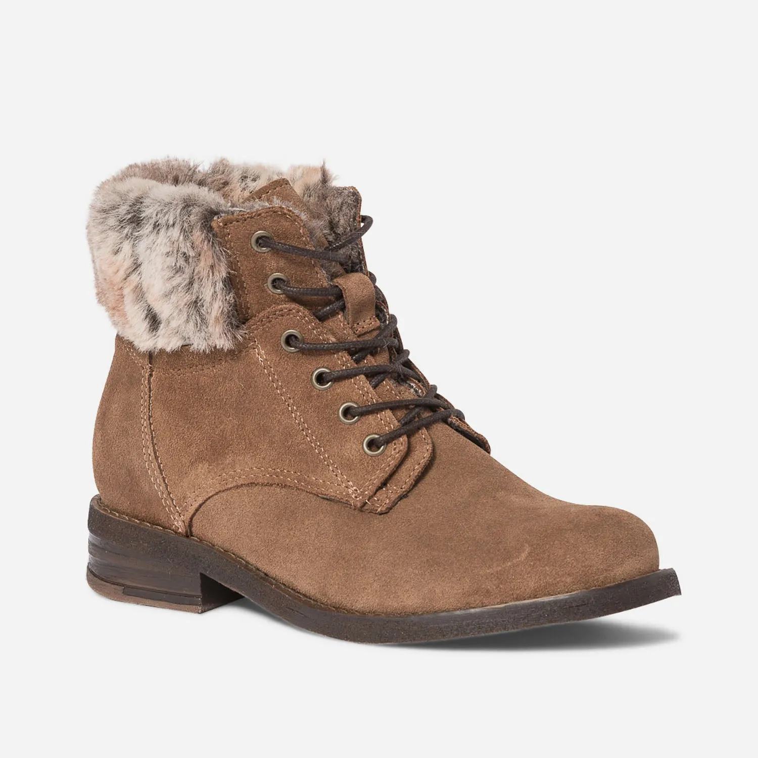 Bottine camel fourrée en cuir velours - Boots / bottines Femme | ERAM