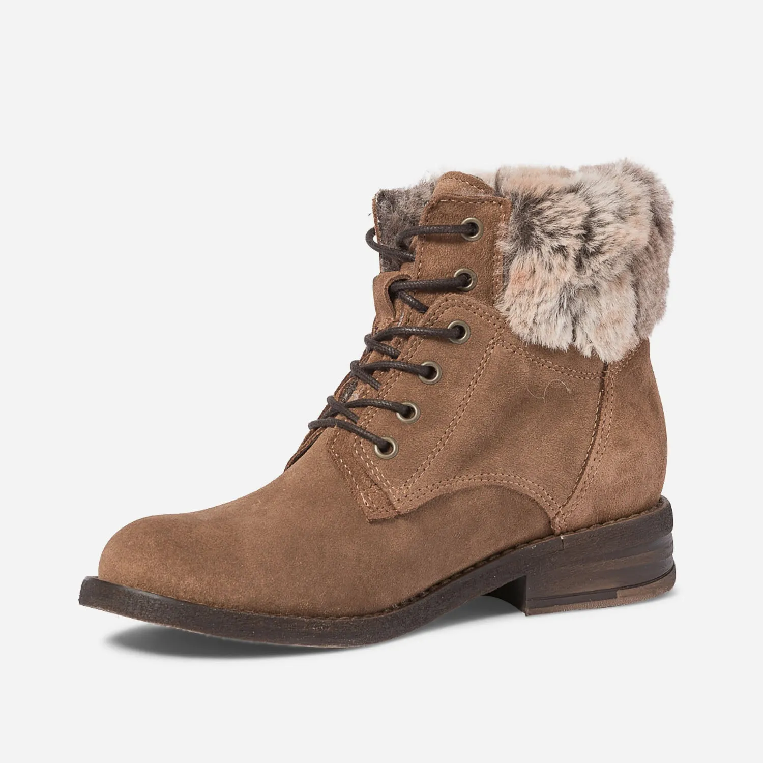 Bottine camel fourrée en cuir velours - Boots / bottines Femme | ERAM