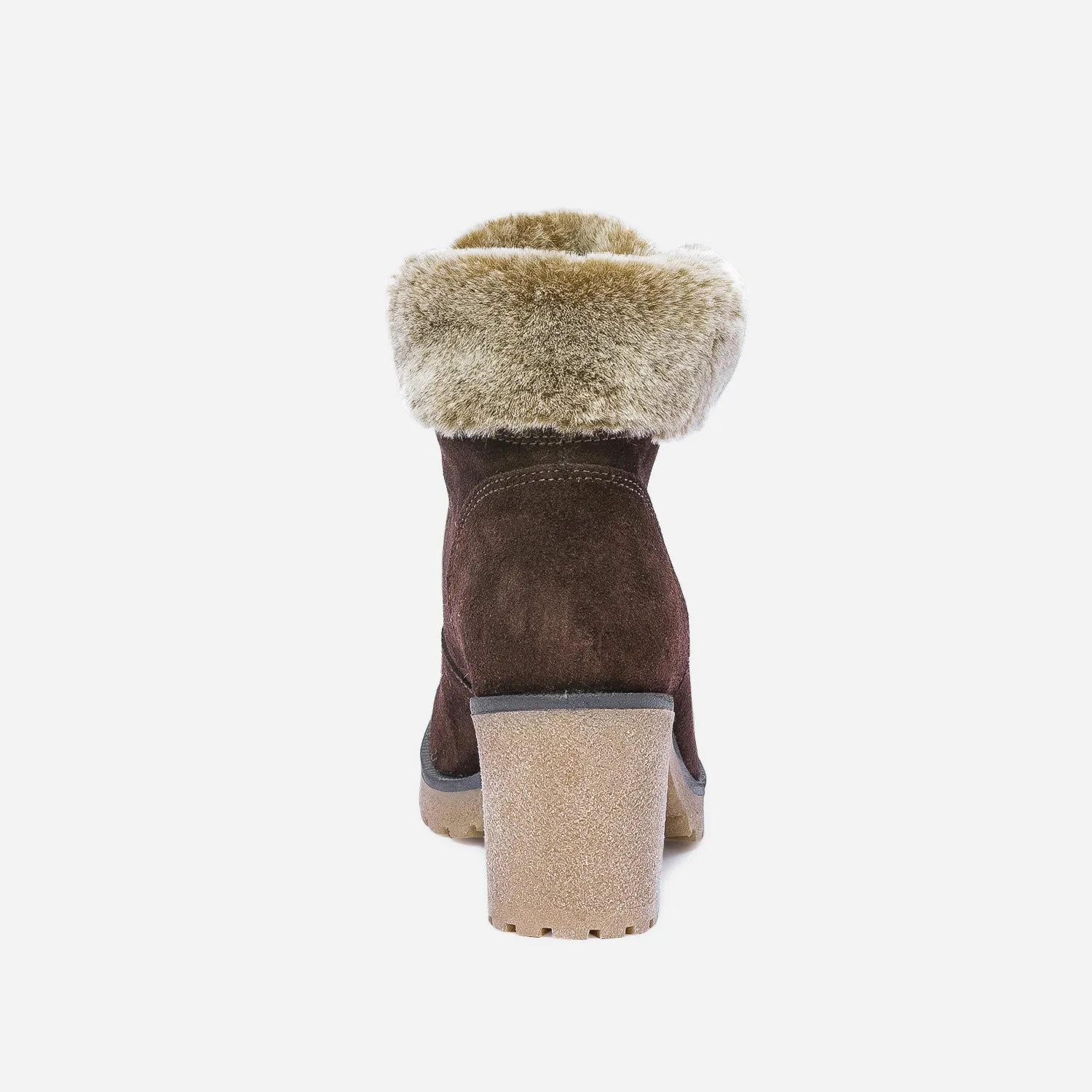 Bottine à talon marron cuir velours à col fourré - Boots / bottines Femme | ERAM