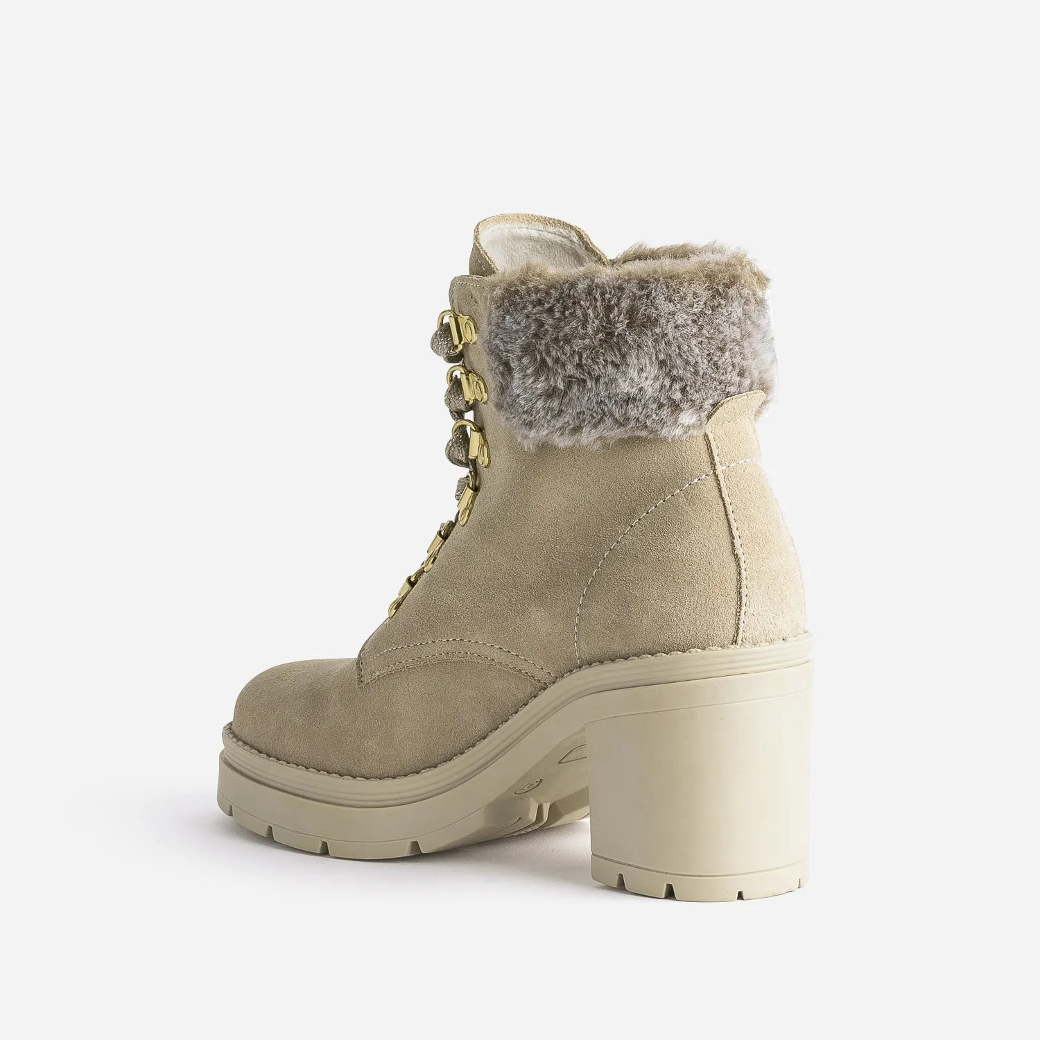 Bottine à talon TEXTO beige cuir velours - Boots / bottines Femme | ERAM