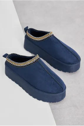 Bottines chaussons en velours compensés bleues