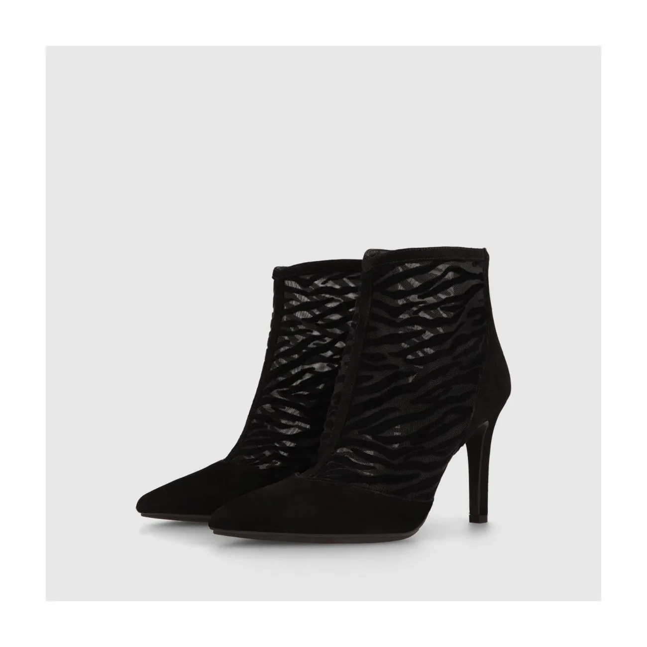 Bottines femme combinées en mesh avec velours noir et imprimé zèbre | Chaussures femme LODI en ligne.