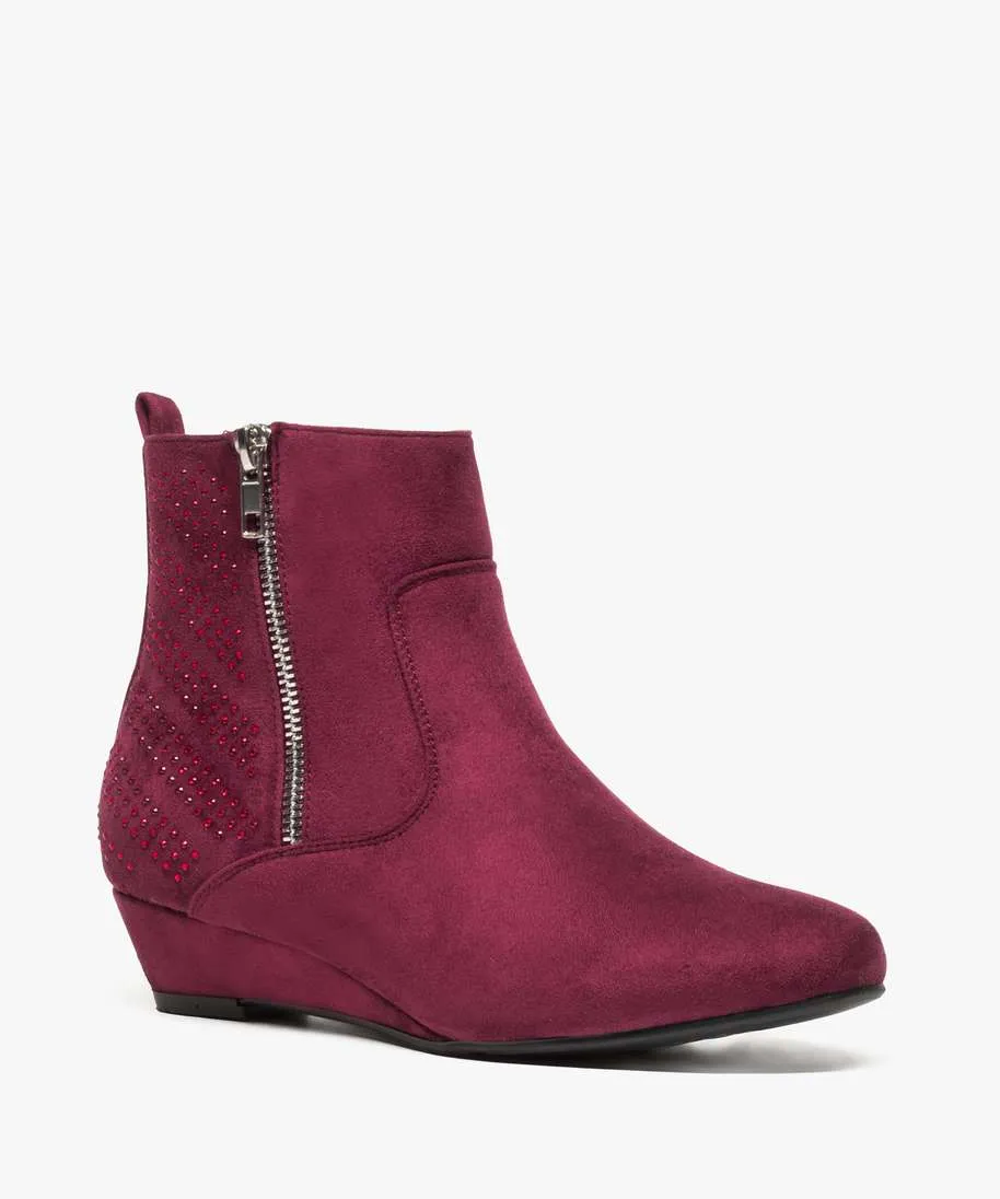 bottines fille tige a paillettes et dessus velours rouge bottes et boots