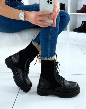 Bottines noires effet chaussette à grosse plateforme