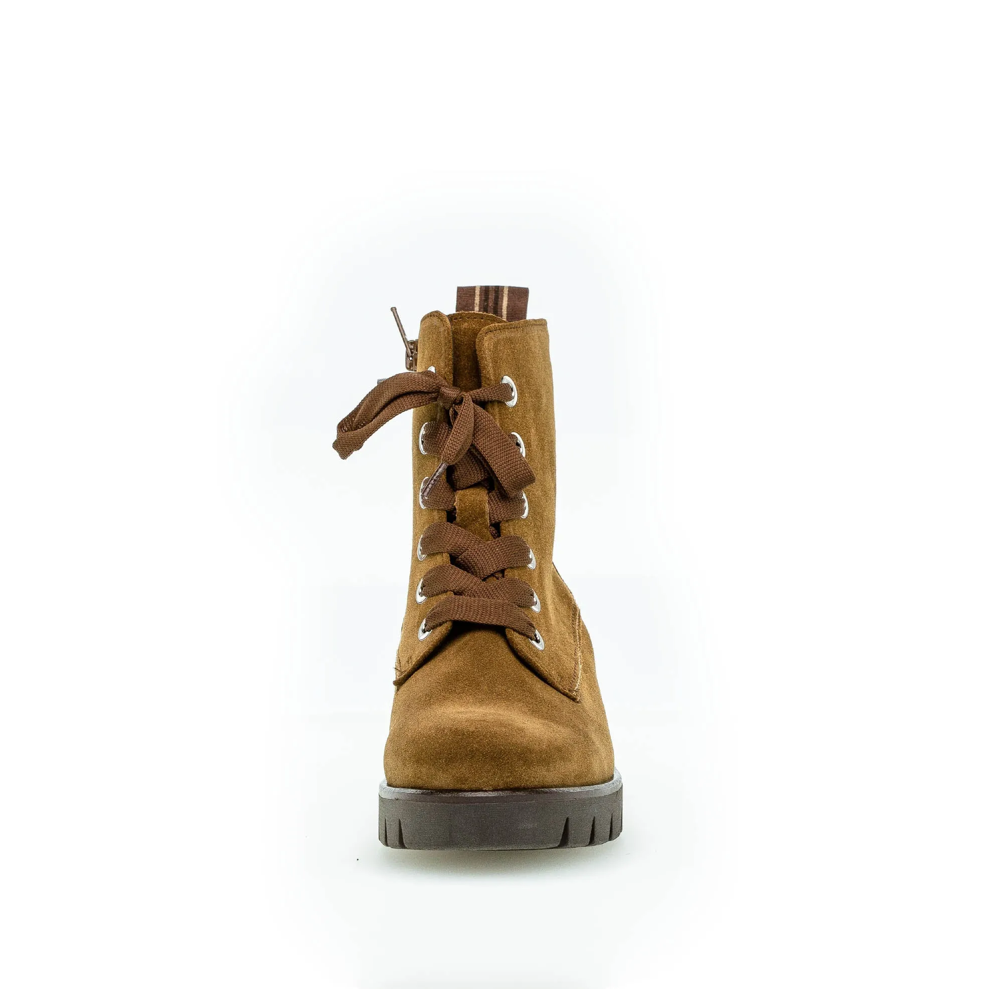 Bottines à lacets cognac en velours