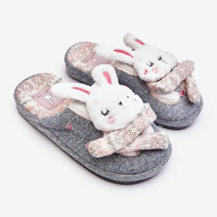 Chaussons Lapin Semelles Épaisses Enfant Gris Dasca