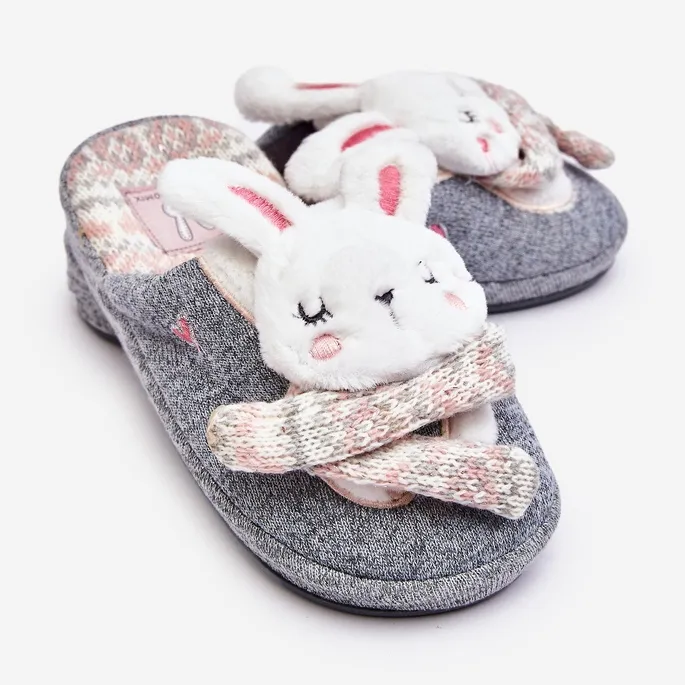 Chaussons Lapin Semelles Épaisses Enfant Gris Dasca