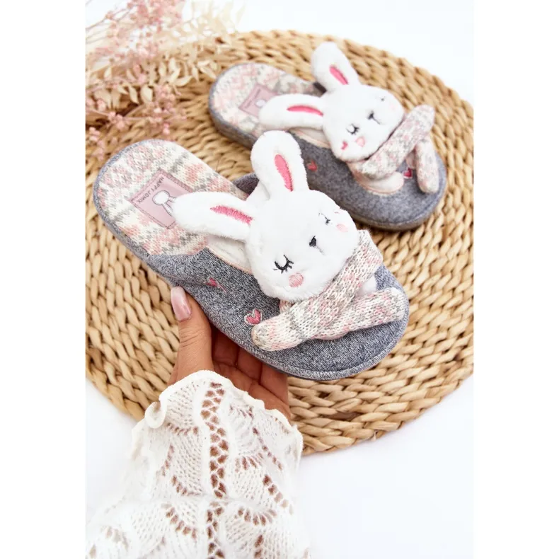 Chaussons Lapin Semelles Épaisses Enfant Gris Dasca