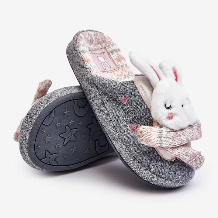 Chaussons Lapin Semelles Épaisses Enfant Gris Dasca