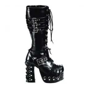 Chaussure gothique noire à lacets, boucles et rivets métal DemoniaCult femme