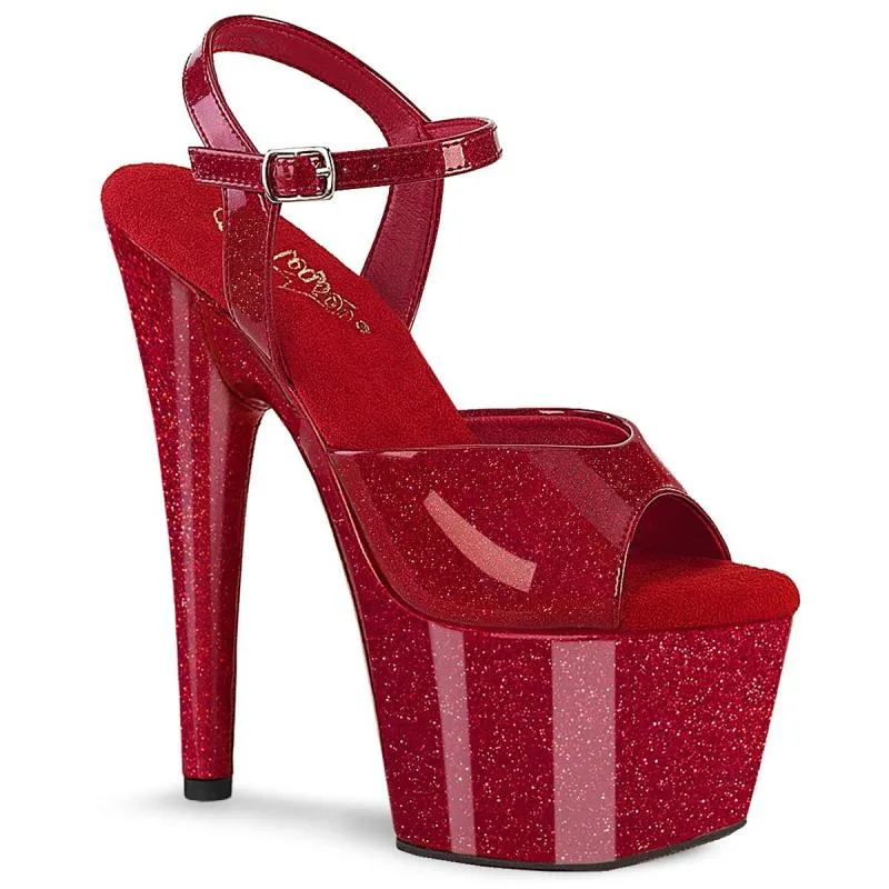 Chaussure pole dance rouge rubis vernie à paillettes talon 18 cm Pleaser