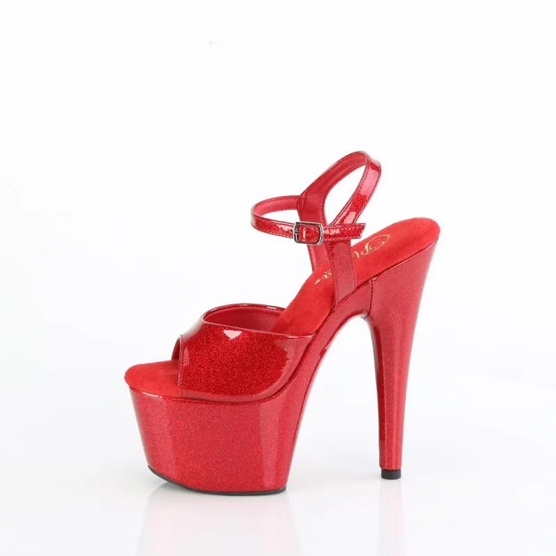 Chaussure pole dance rouge rubis vernie à paillettes talon 18 cm Pleaser