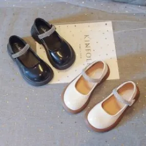 Chaussures en cuir à semelle épaisse avec strass pour petites filles