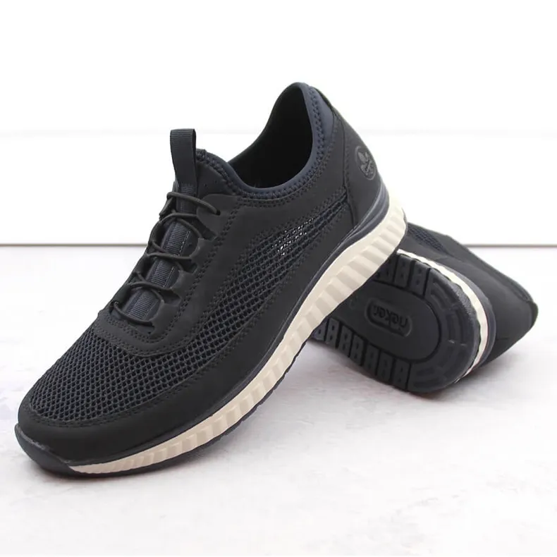 Chaussures à enfiler ajourées confortables pour hommes, bleu marine, Rieker B0655-14