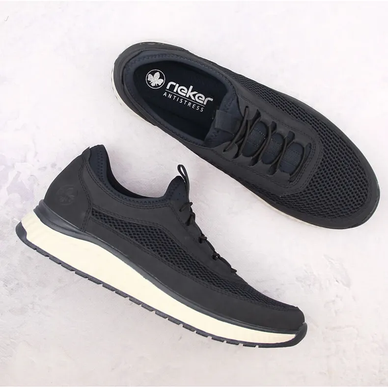 Chaussures à enfiler ajourées confortables pour hommes, bleu marine, Rieker B0655-14