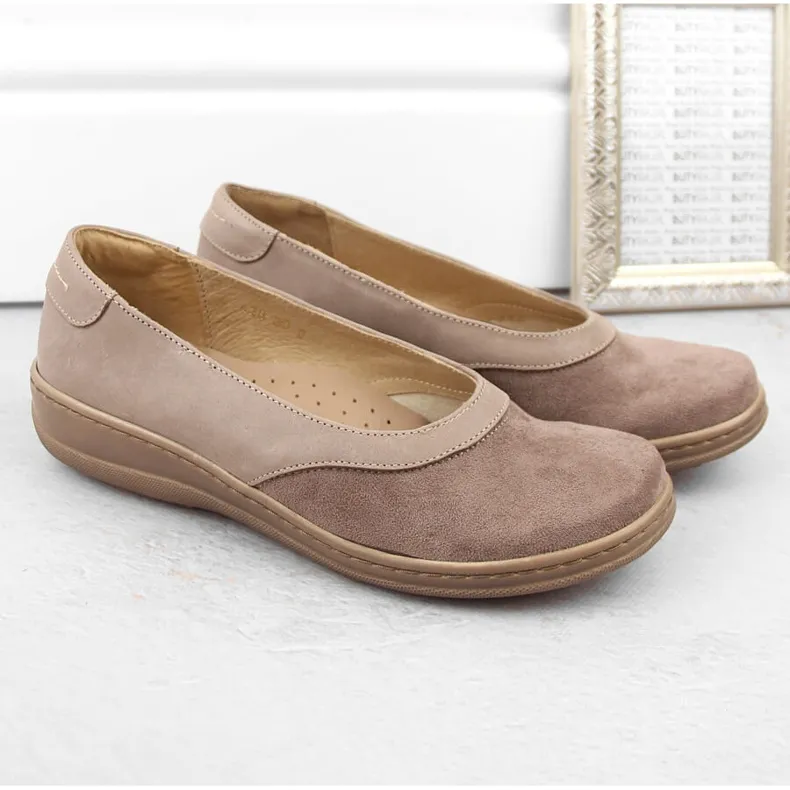 Chaussures à enfiler confortables en cuir pour femmes, beige Helios 426.002.02