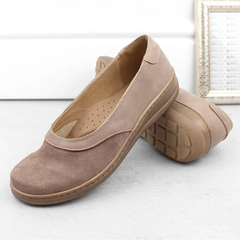 Chaussures à enfiler confortables en cuir pour femmes, beige Helios 426.002.02