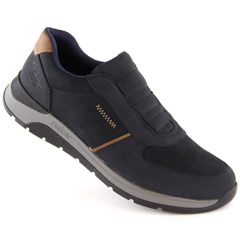 Chaussures à enfiler confortables en cuir pour hommes, bleu marine, Rieker 39652-14