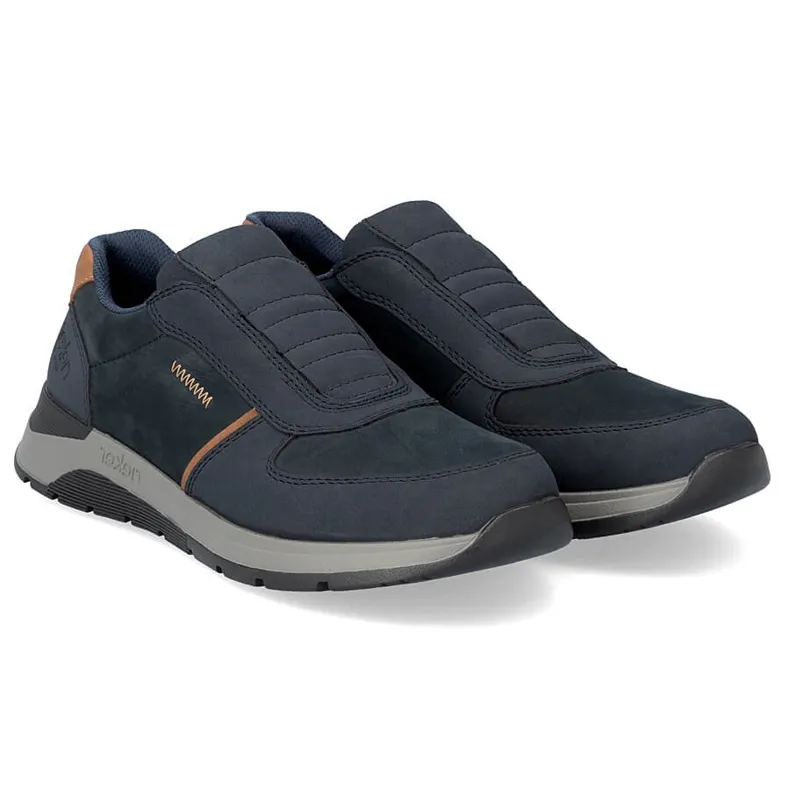 Chaussures à enfiler confortables en cuir pour hommes, bleu marine, Rieker 39652-14