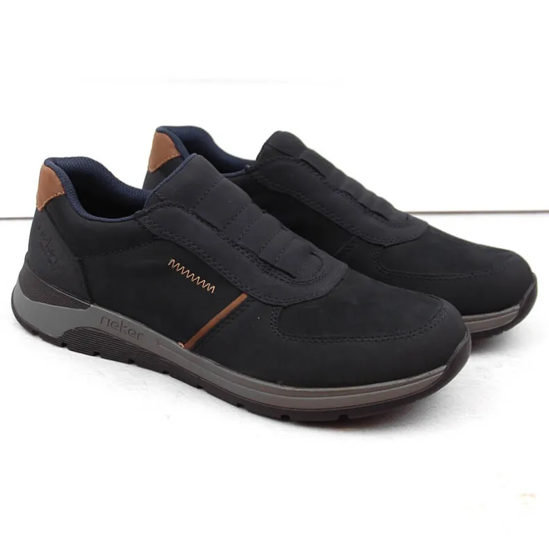 Chaussures à enfiler confortables en cuir pour hommes, bleu marine, Rieker 39652-14