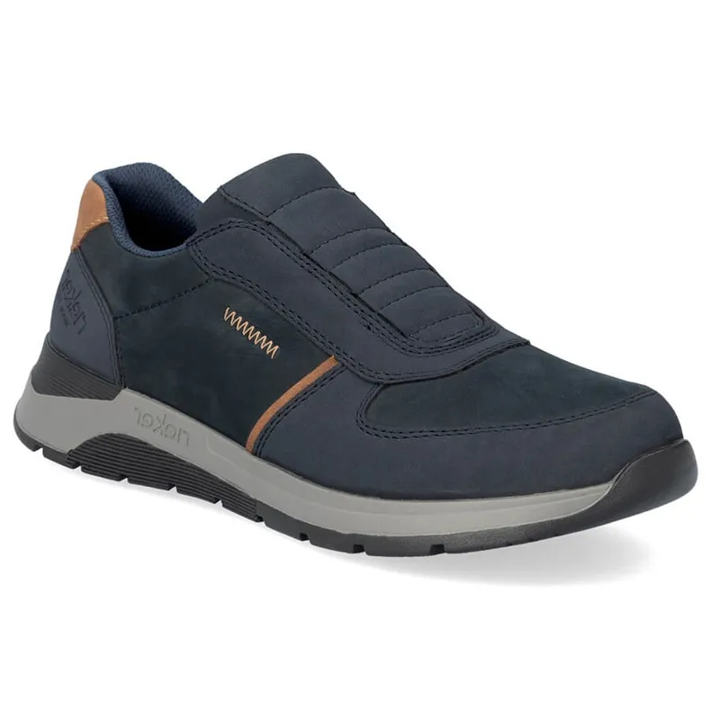 Chaussures à enfiler confortables en cuir pour hommes, bleu marine, Rieker 39652-14