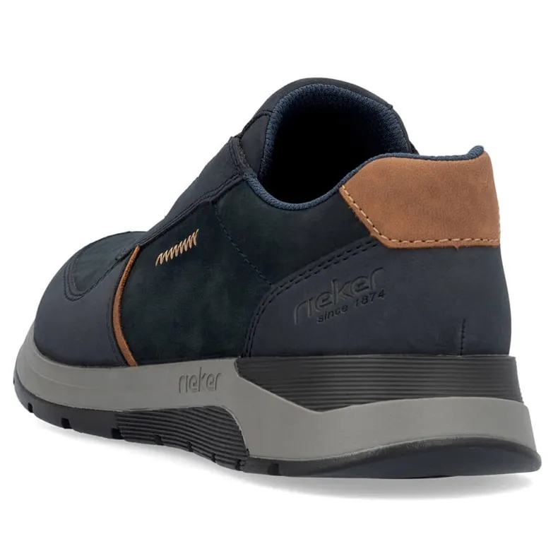 Chaussures à enfiler confortables en cuir pour hommes, bleu marine, Rieker 39652-14