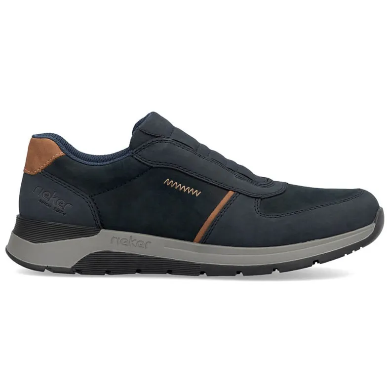 Chaussures à enfiler confortables en cuir pour hommes, bleu marine, Rieker 39652-14