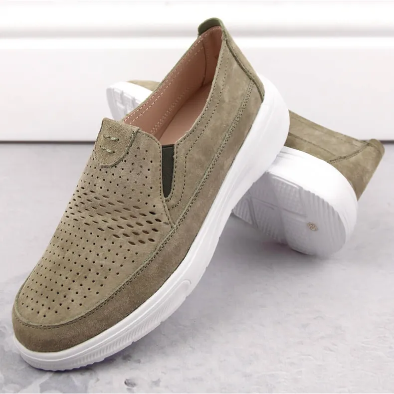 Chaussures à enfiler de sport ajourées en cuir pour femme, vertes T.Sokolski 278