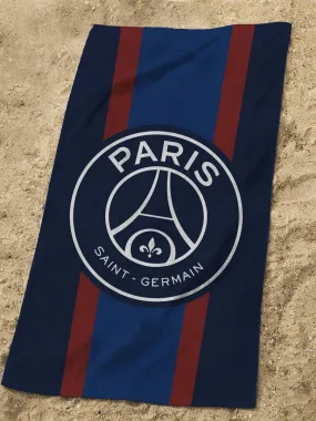 Drap de plage imprimé 100% coton, PSG REMIXED - Bleu