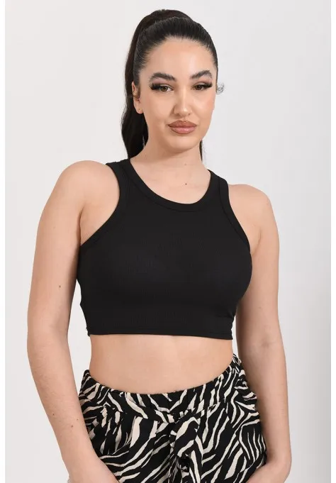 Débardeur crop top noir côtelé tendances pour femmes