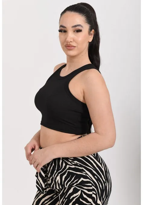 Débardeur crop top noir côtelé tendances pour femmes